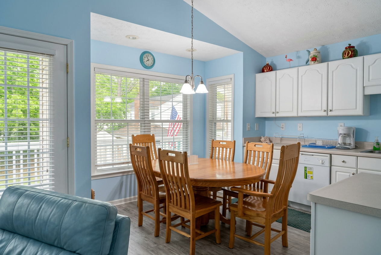 Dining nook with windows