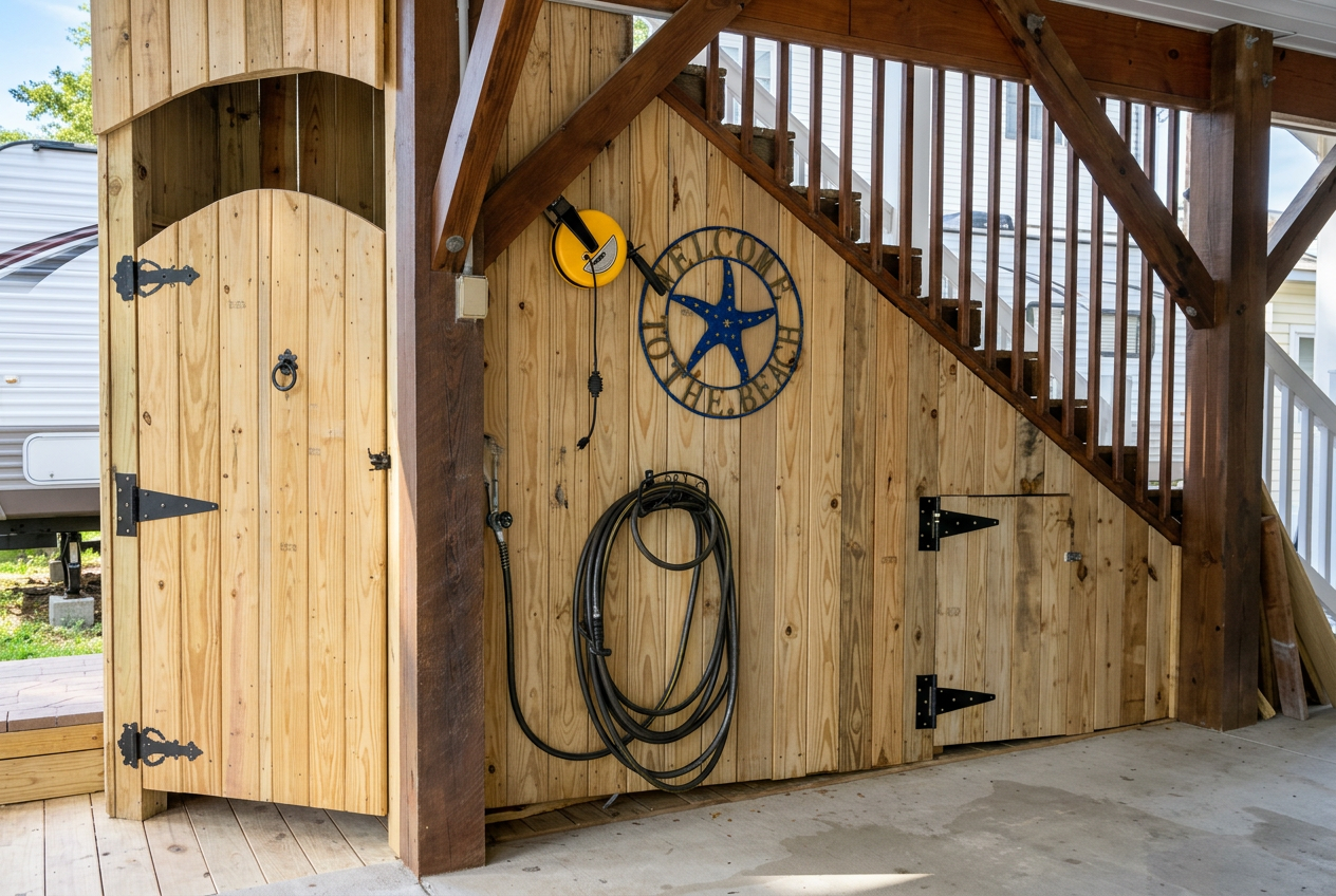 Covered storage area under the house